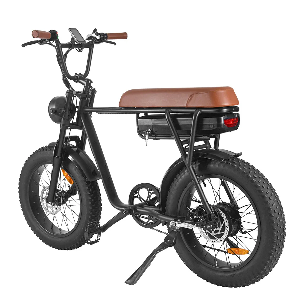 USA Stocked Fast and Free Shipping Ebike FXH006 48V 1000W with 17.5Ah Battery Electric Bike Black Frame Brown Seat Flat Tire