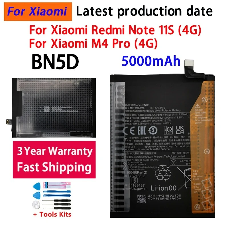 New 5000mAh BN5D Battery For Xiaomi Redmi Note 11S 11 S 4G M4 PRO 4G High Quality Mobile Phone Batteries Bateria Batterij+Tools