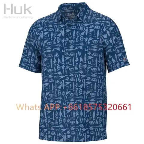 HUK Mens Golf Polos Luxury Summer Fashion Men Clothing Top Casual Lapel Short Sleeve T-shirt Fashion Anti-wrinkle Men T Shirt