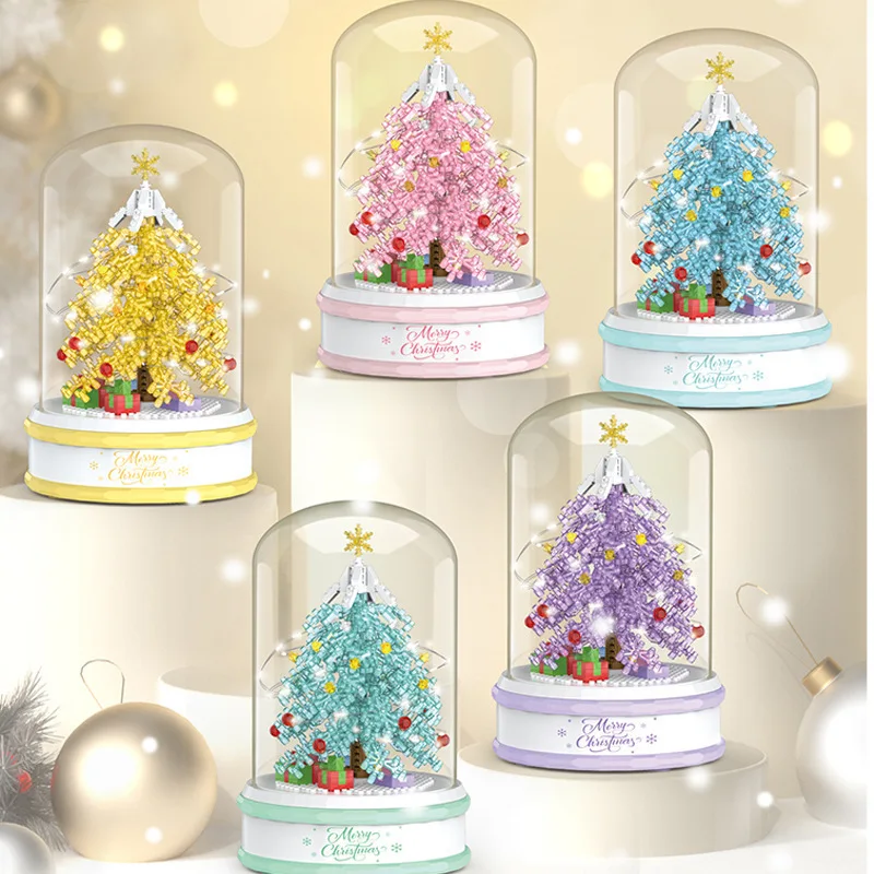 

Christmas Tree Micro Building Blocks Assembled Santa Colorful DIY Model Music Box Mini Brick Toys For Kids Gifts Display