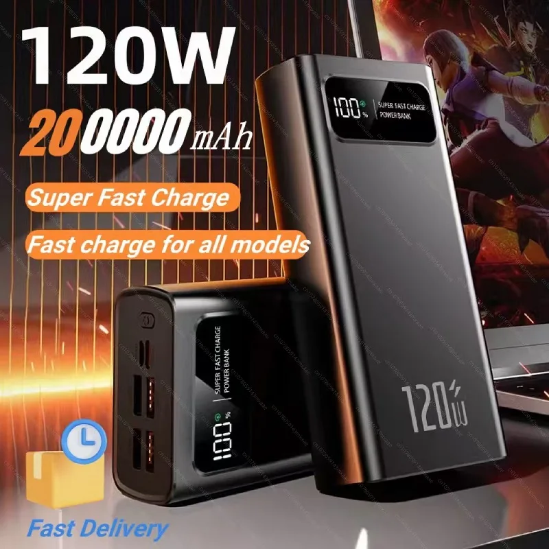 200000mAh Power Bank 120W Super Fast Charging Battery High Capacity Digital Display Power Bank For Iphone Samsung Huawei 2025