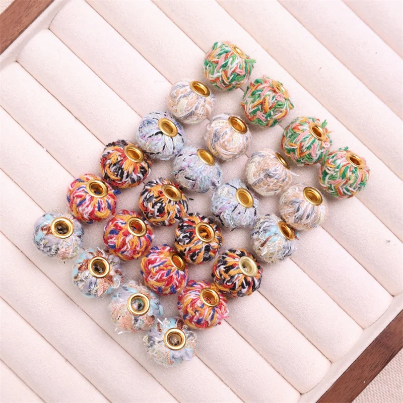 

2025Newest 100pcs/lot 17mm color fabric decoration geometry rounds shape beads diy jewelry garment hair accessory
