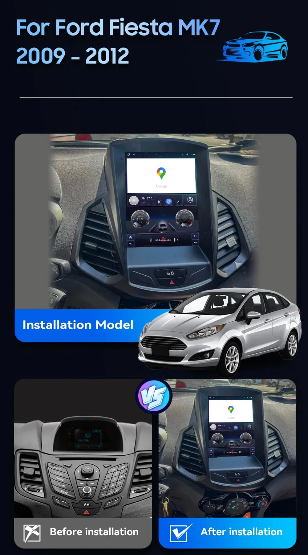 9.7" Android 16 Car Radio Carplay For Ford Fiesta Mk7 2009 2010 2012 2013 2014 2015 2016 Multimedia Player Stereo Screen DVD