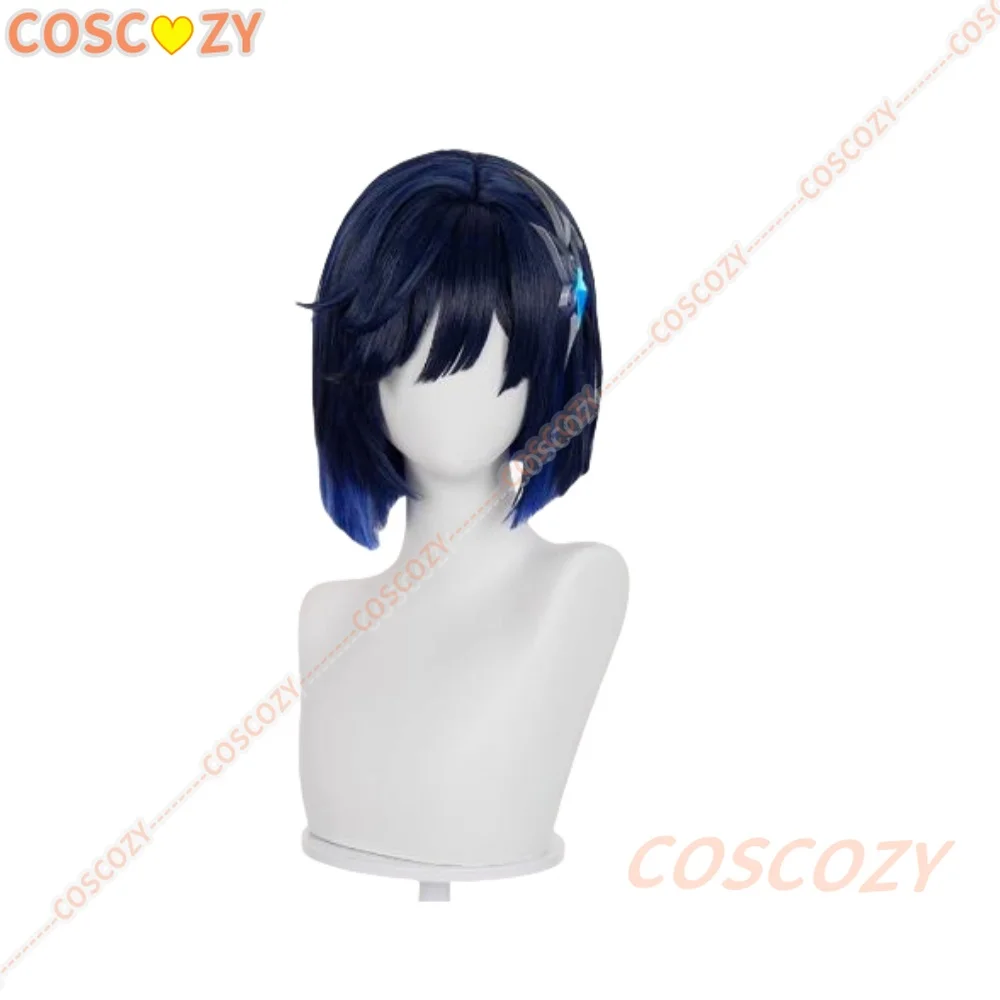 Genshin Impact Yelan Tranquil Banquet Cosplay perruque nouvelle peau bleu foncé cheveux courts fête d'halloween pour femmes filles Festival accessoires