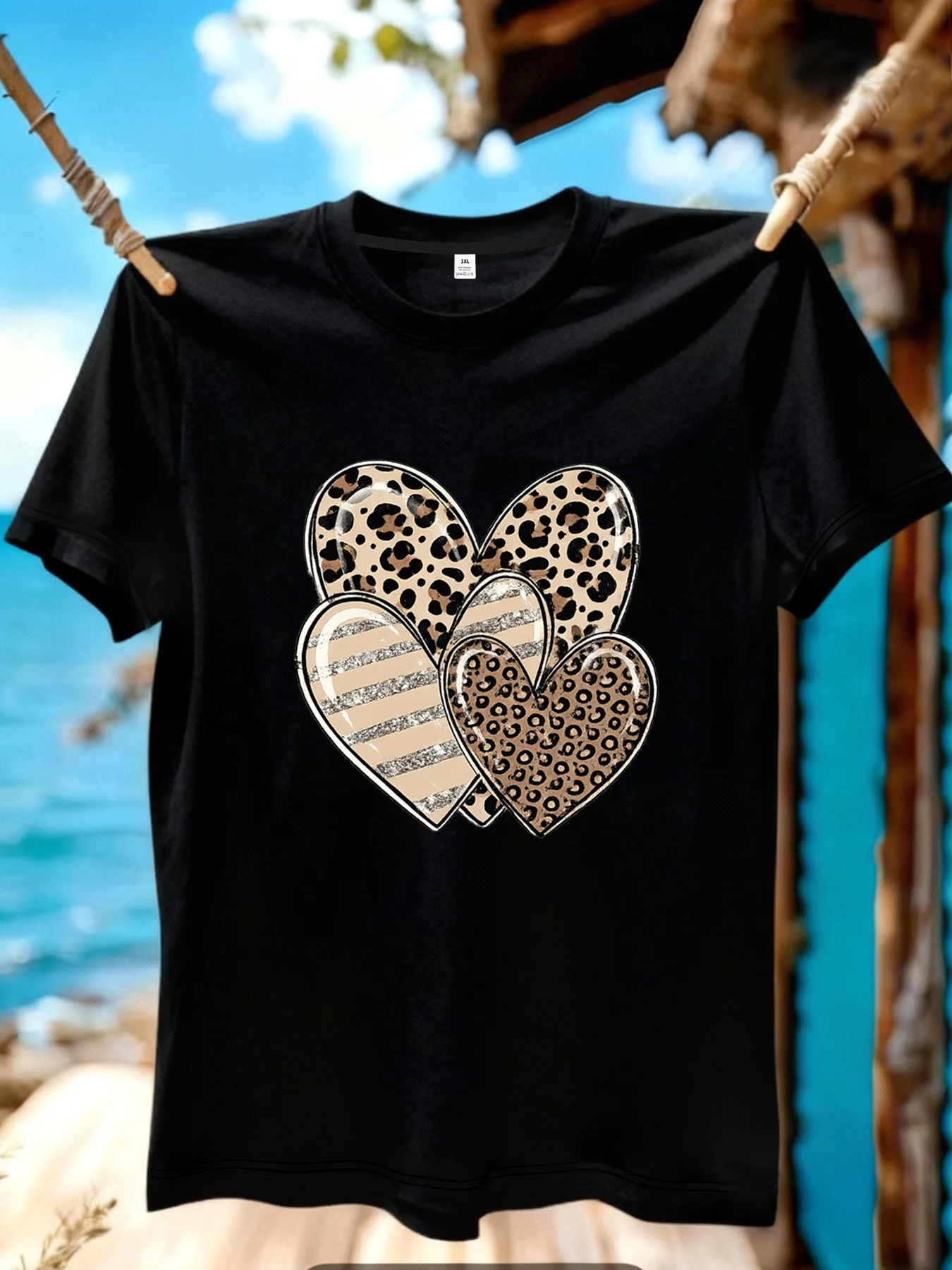 

【YJ01161】Женская футболка с принтом в виде сердечек, больших размеров, с круглым вырезом, летняя, повседневная, с коротким рукавом, модная, универсальная одежда