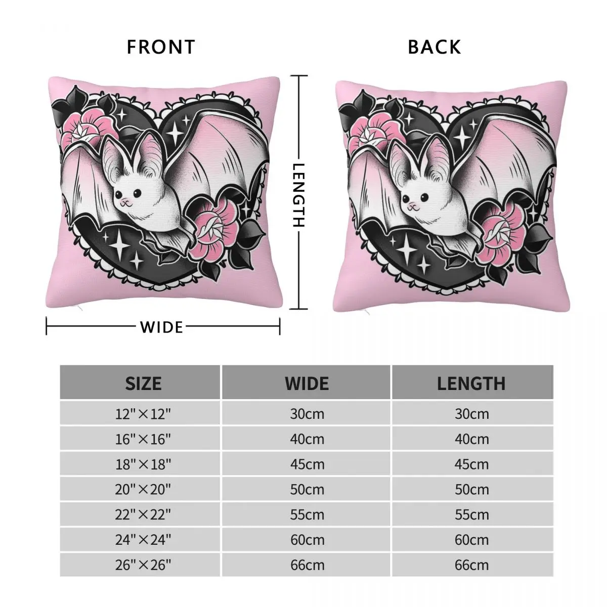 Little Bat Rose Tattoo Pillowcase Polyester Linen Velvet Printed Zip Decorative Home Cushion Cover 18