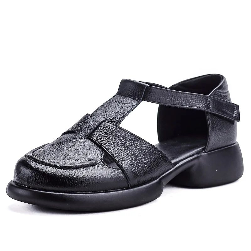 ZXRYXGS Promotion Soft Cowhide Round Toe Mid Heel Sandals 2026 New Fashion Summer Genuine Leather Sandals Women Sandal Shoes