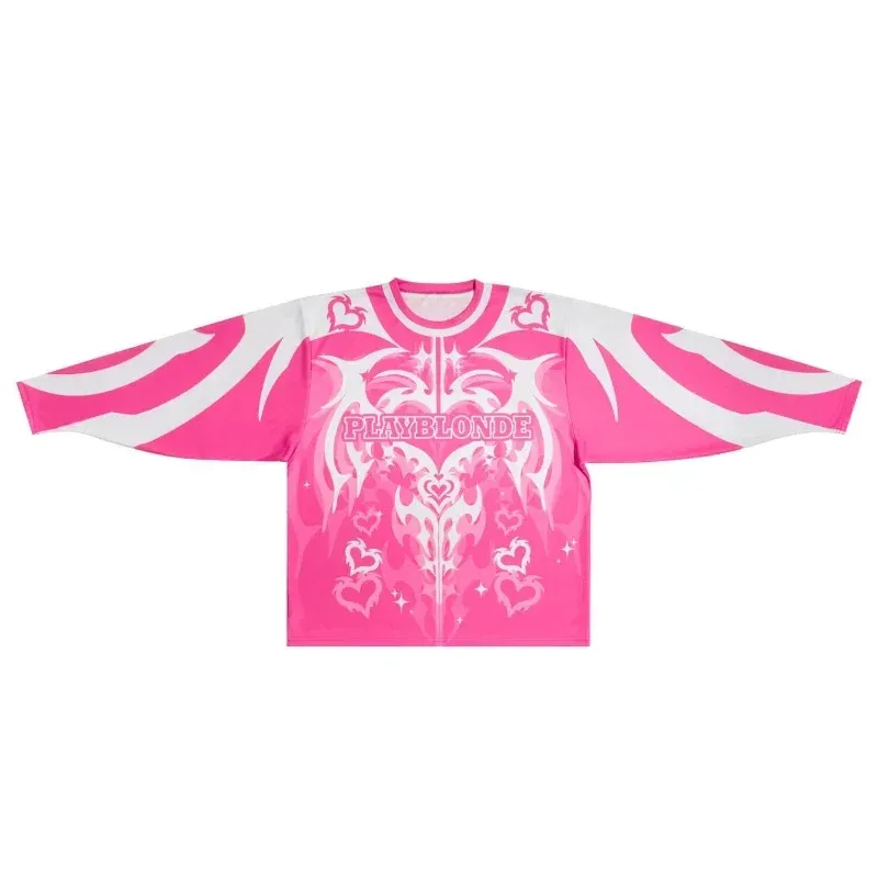 ♥   2026 Neuer Y2K Trendiger Jersey Pink Love Grafik Langarm T-Shirt Dead Blonde Retro Gothic Lässiger Unisex Lockerer Pullover