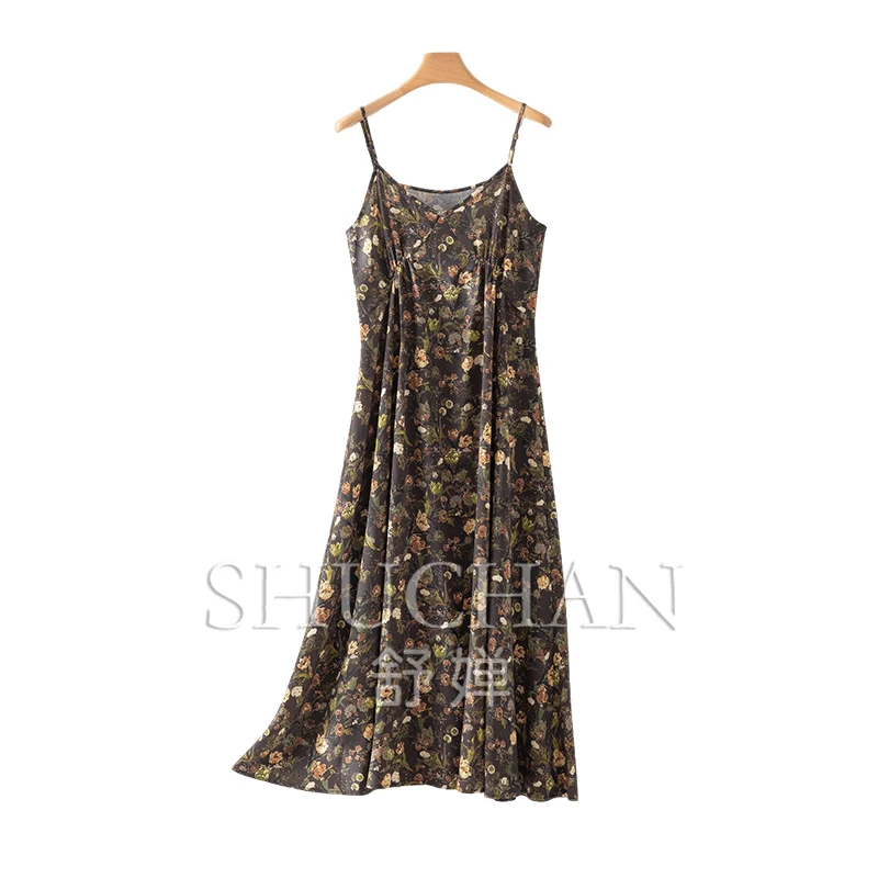 

New French Romance, Designer Green Flower 2M Large Skirt Suspender Dress Women 8W59 long dresses for women