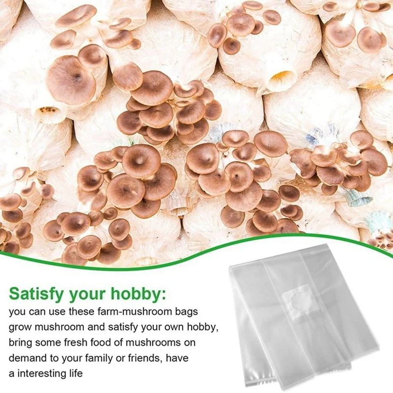 100Pcs Mushroom Growing Bag Mushroom Spawn Bags Thick 6 Mil Bags 6 Inch X 20 Inch 0.2 Micrometre Filter Breathable Bags