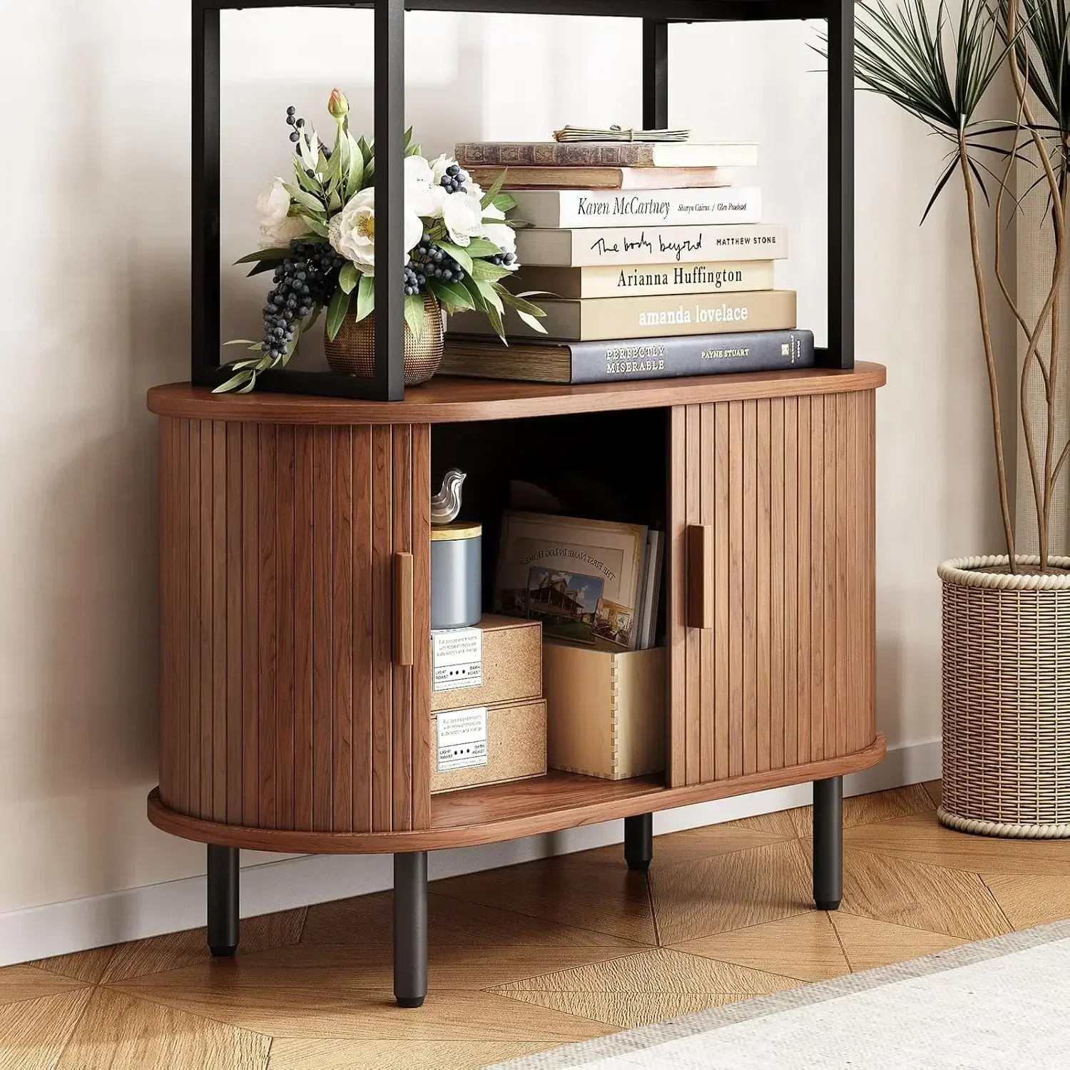 [وصول جديد، شحن مجاني! ] رف كتب عالي الجودة بطول 71 بوصة، رف كتب من 4 طبقات مع خزانة تخزين، خزانة كتب حديثة مع شرائح