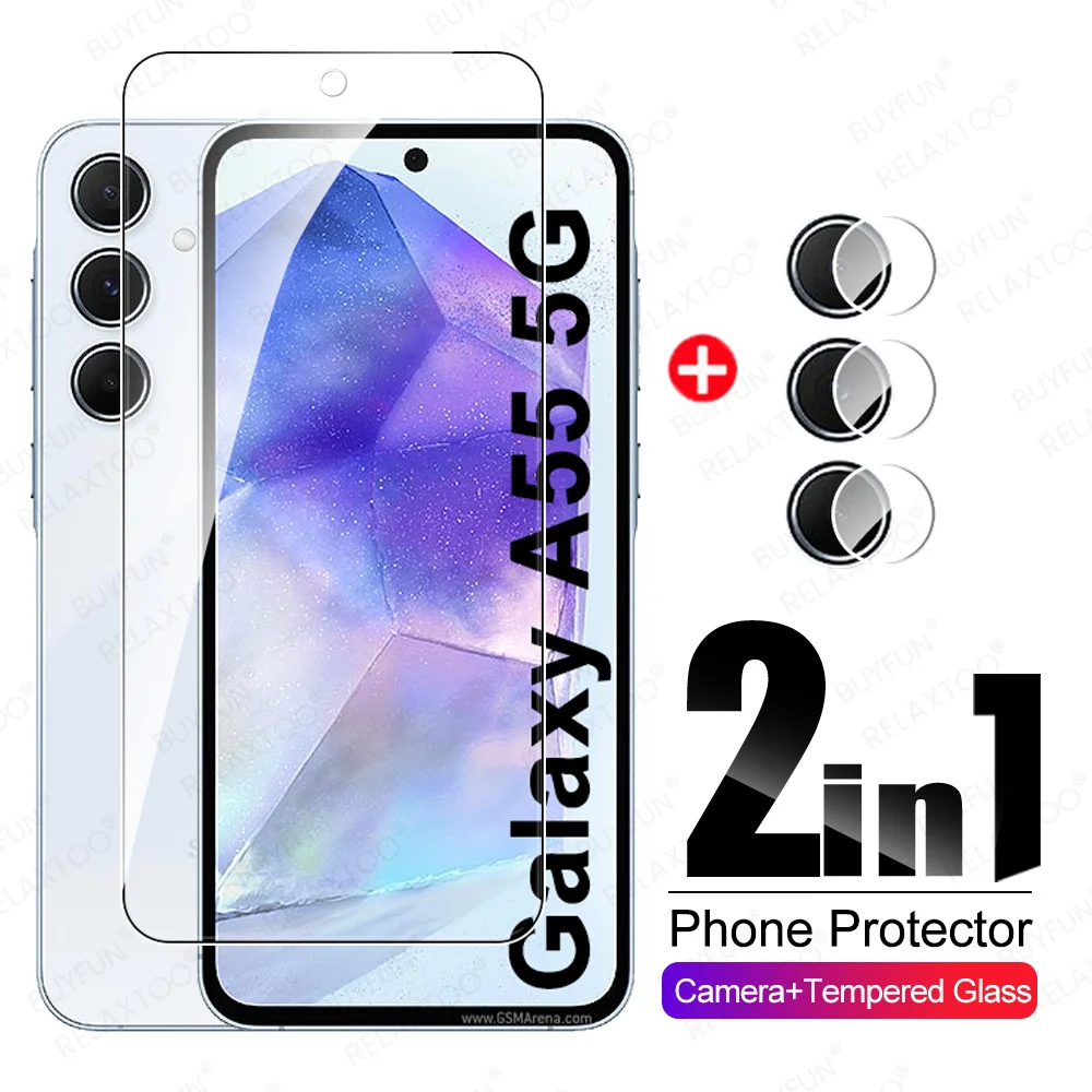 2in1 Protective Glass For Samsung Galaxy A55 Camera Tempered Glass SamsungA55 Samung A 55 55A 5G SM-A556B 6.6'' Screen Protector