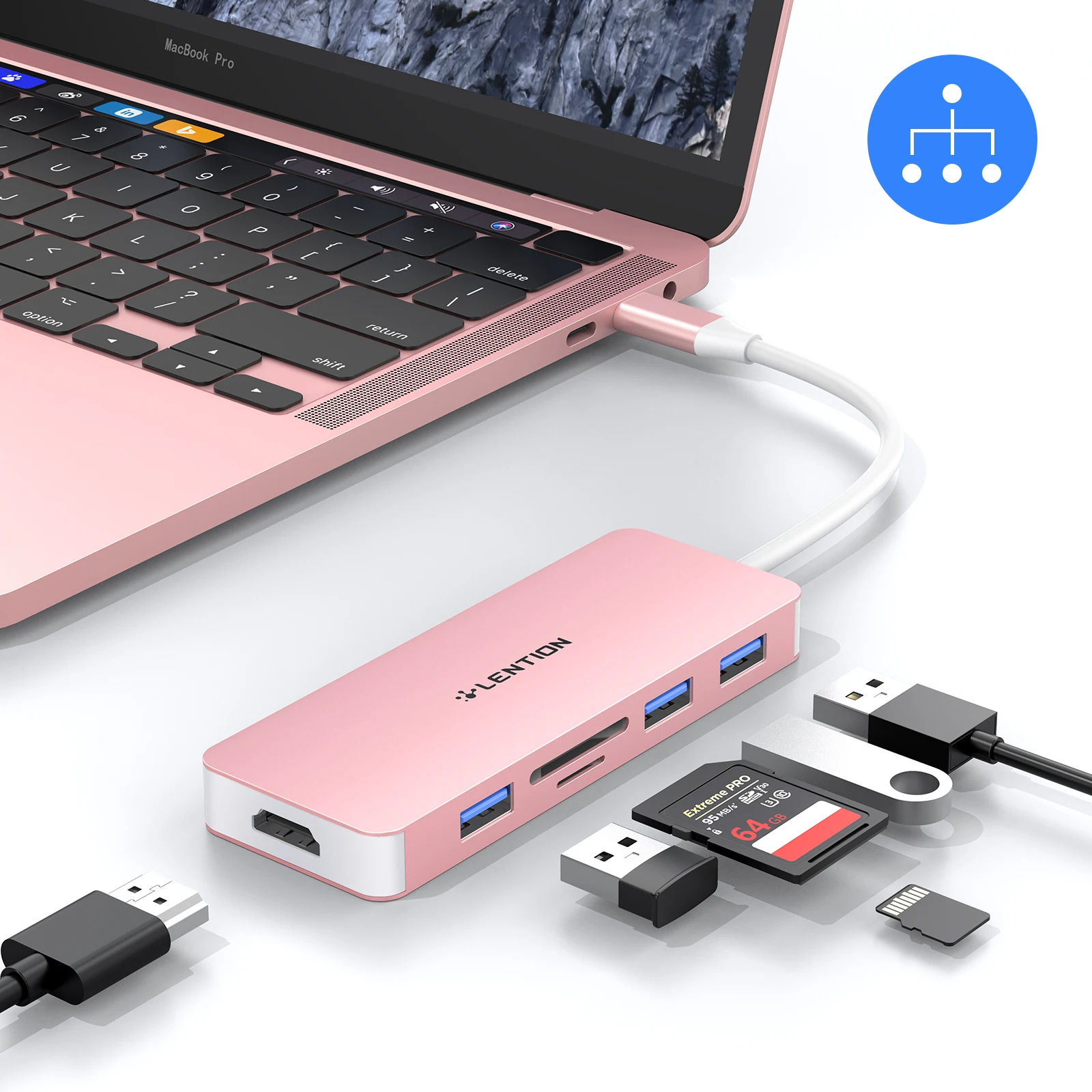 Lention usb hub hdmi adapter for MacBook Pro 2022 USB C Hub with 4K HDMI card Reader Thunderbolt SD Reader Slot for macbook air