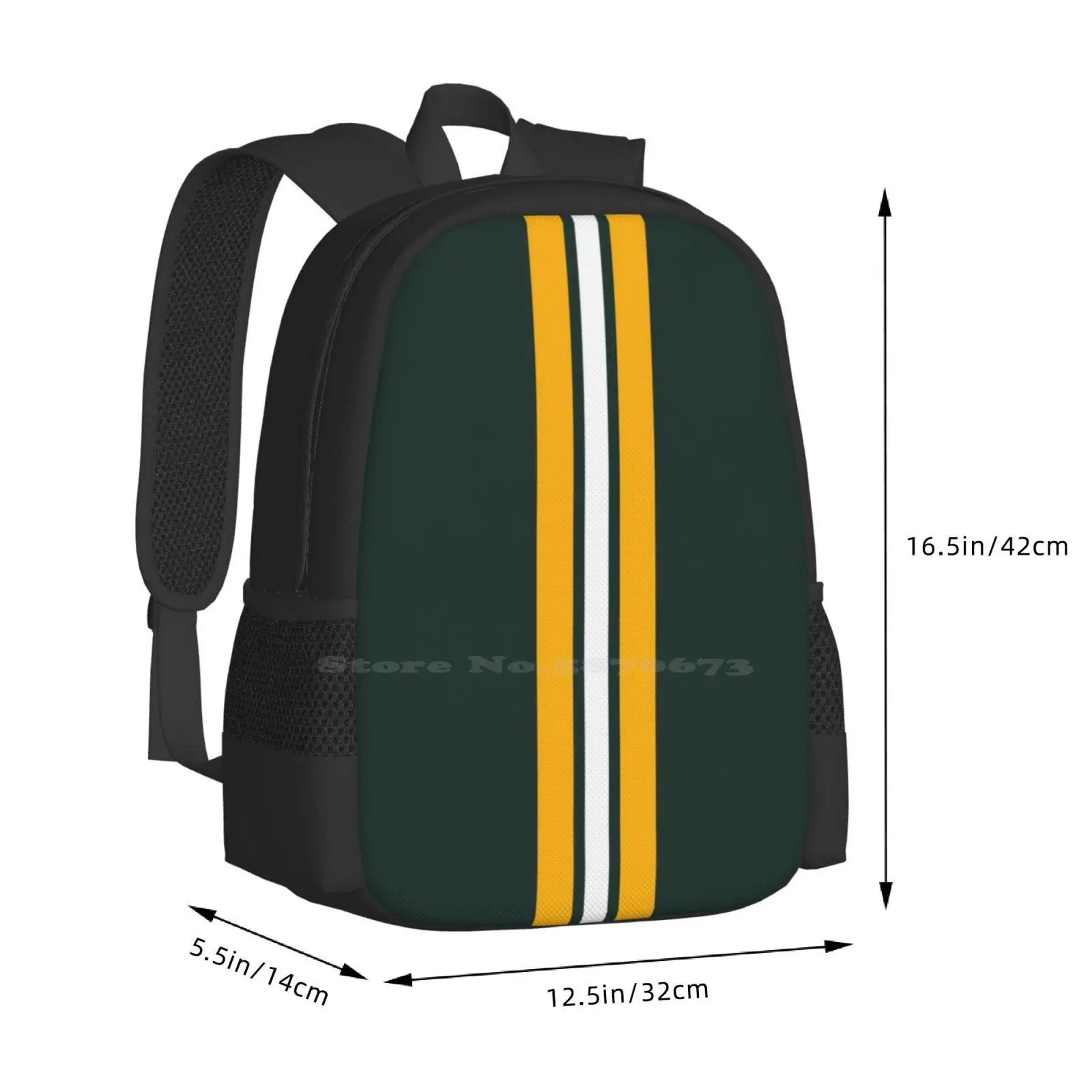 Mochila de faculdade para estudante universitário adolescente, Green Bay Futebol Padrão Design, Yellow Sports Team, Player Game, Mulheres