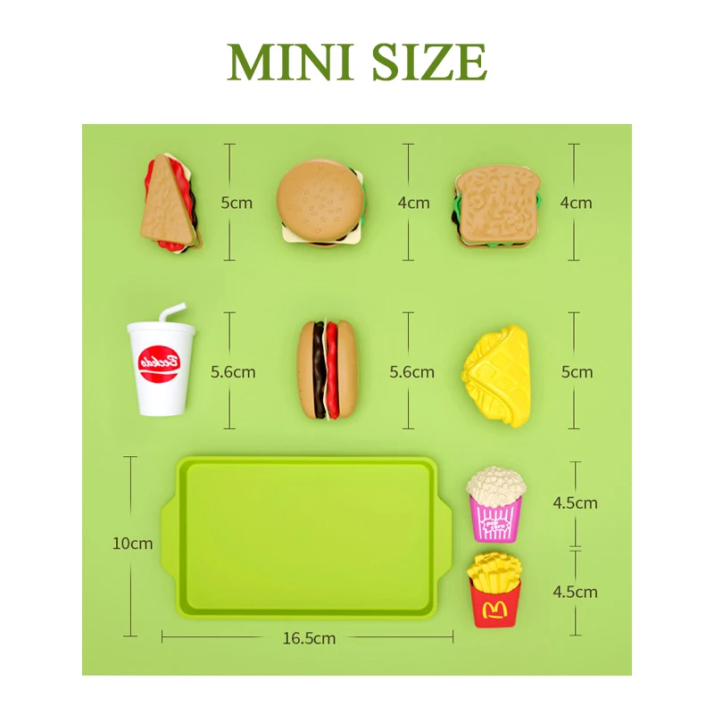 9PCS Mini Pretend Play Simulation Burger Hot Dog Plastic Fast Food Assembly Kitchen Set Children Play House Toys For Girls