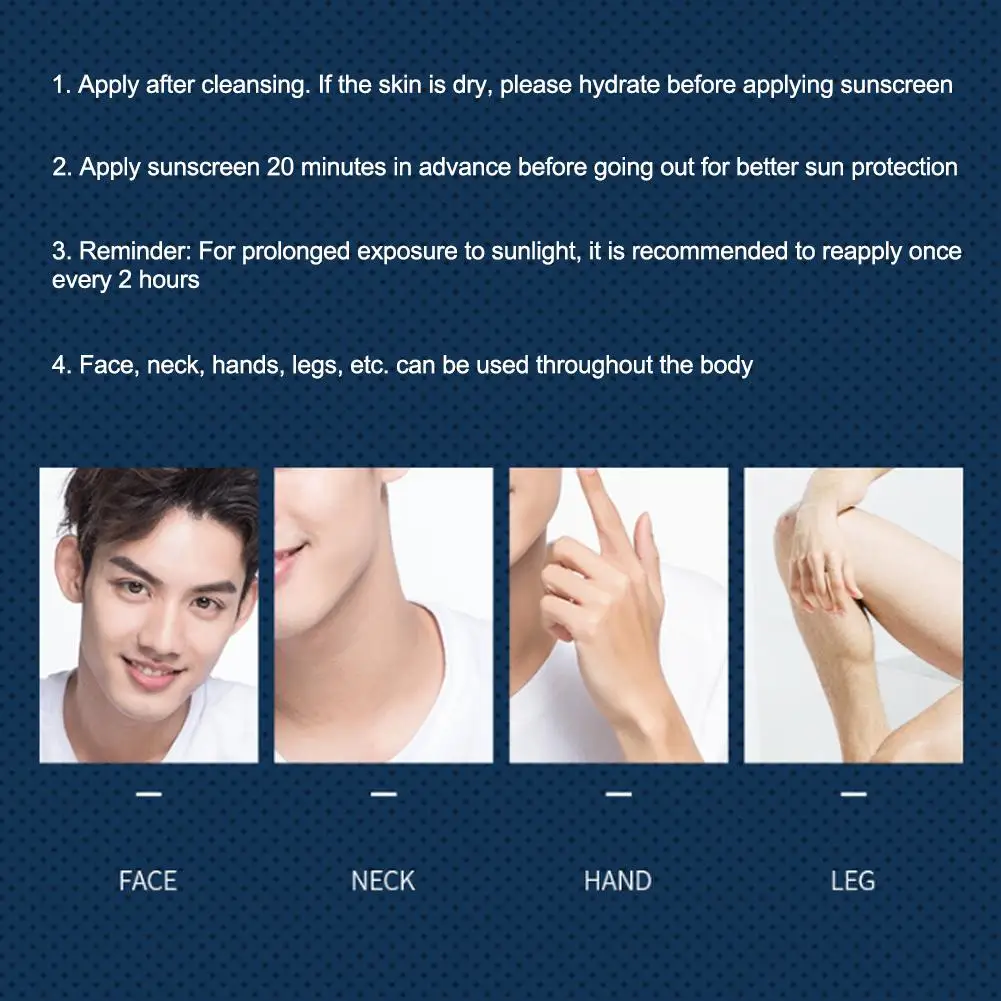 SPF 50+ Men Sunscreen Sun Block Moisturizing Protector For Face & Body Care UV Protection Cream Lubricating Solar Blocker