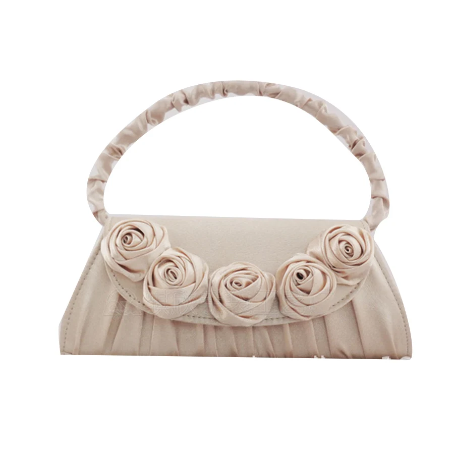 

Satin Pleated Handcrafted Rose Flower Handbag Women Evening Bag with Dress Dinner Party Bridal Bag Chains Shoulder Crossbody Bag