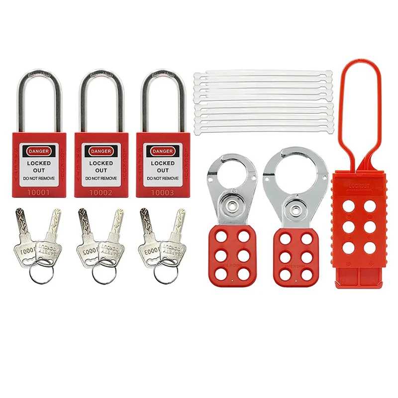 Lockout Tagout Set -Lockout Tagout Tag, Nylon Tie, Nylon Storage Bag, Redsafety Padlock, Lockout Tagout Locks ( Red Kit Set )