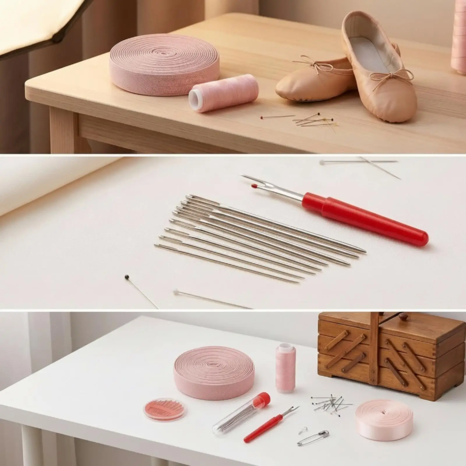 Dance Shoe Sewing Fabric Kit Portable Repair Tools Elastic Ribbon Thread Set for Ballet Rehearsals