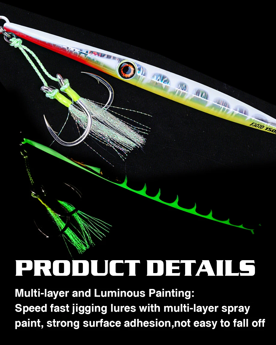 FJORD 100g 150g 200g Metall-Jig mit Leuchthaken UV-Angelköder Jig-Angelköder für Spinnangeln Meerwasser Fluss Salzwasser Angelzubehör – Detail 3