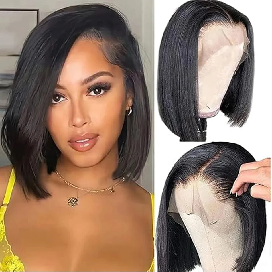 Wear And Go Glueless Wigs Human Hair Bob Straight Pre Cut Lace Front Wigs Human Hair Upgraded No Glue Lace Front Wigs For Women