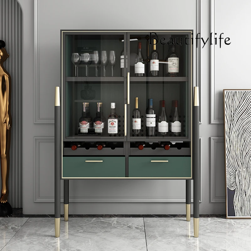 

Italian-Style Light Luxury Wine Cabinet Restaurant Side Cabinet Glass Double-Door Wine Storage Cabinet Display