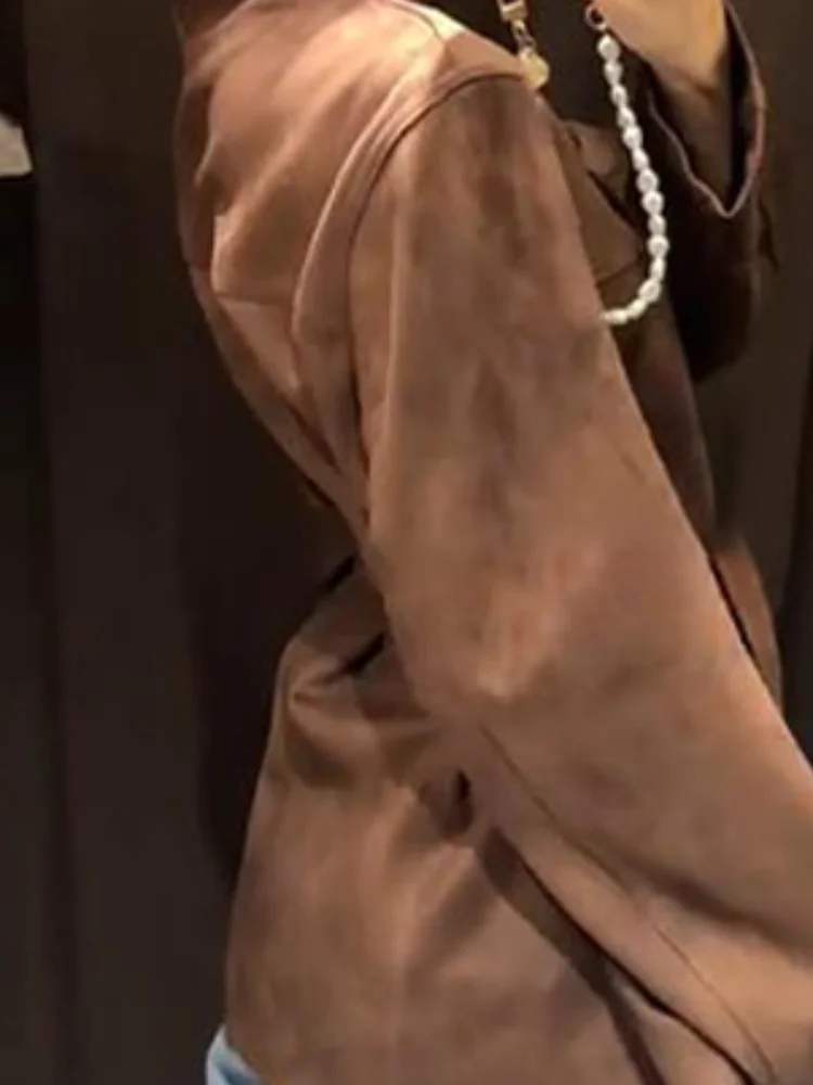 Vintage rue daim vestes femmes revers ample manches longues ceinture manteaux femme automne Chic mode solide vêtements d'extérieur dame