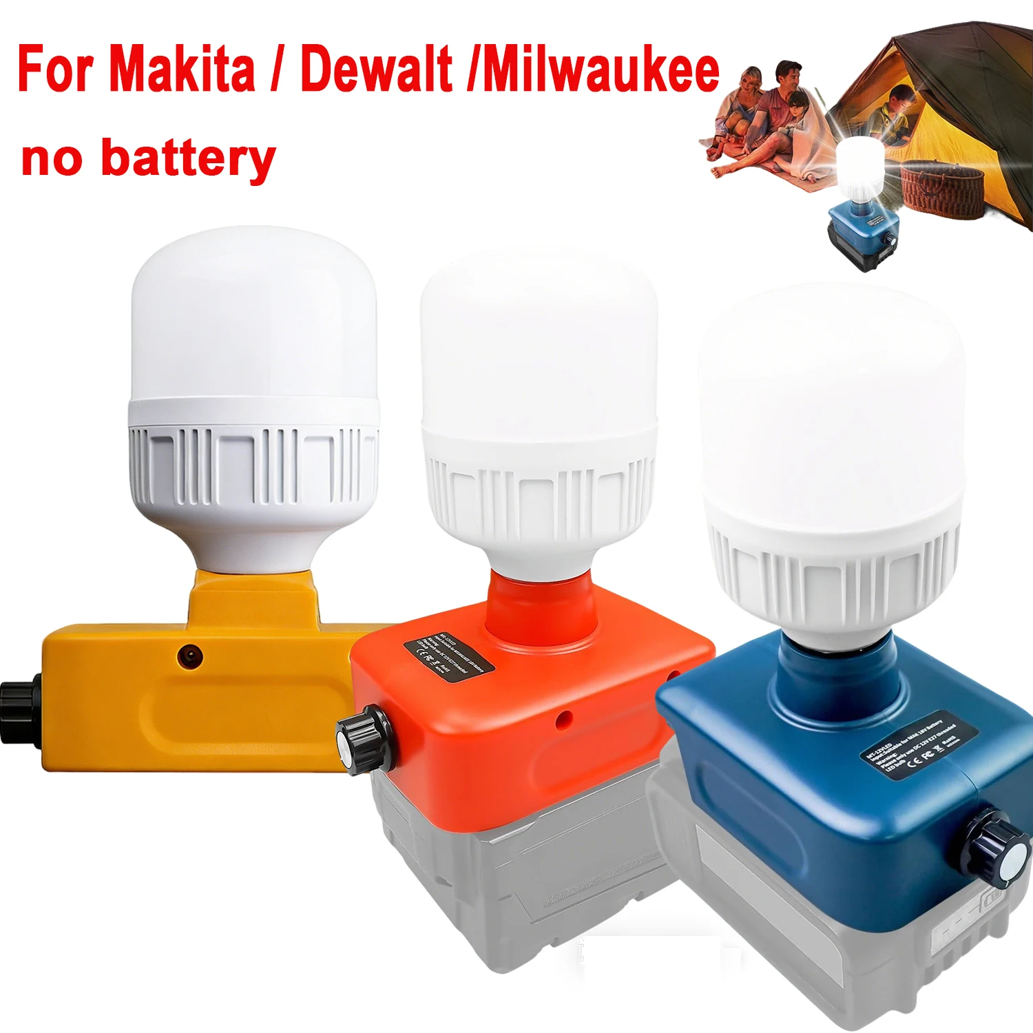 Lampe de travail LED sans fil compatible avec les batteries Makita/Dewalt/Milwaukee 18/20V, 12W 1300LM 5500-6500K pour chantier intérieur/extérieur