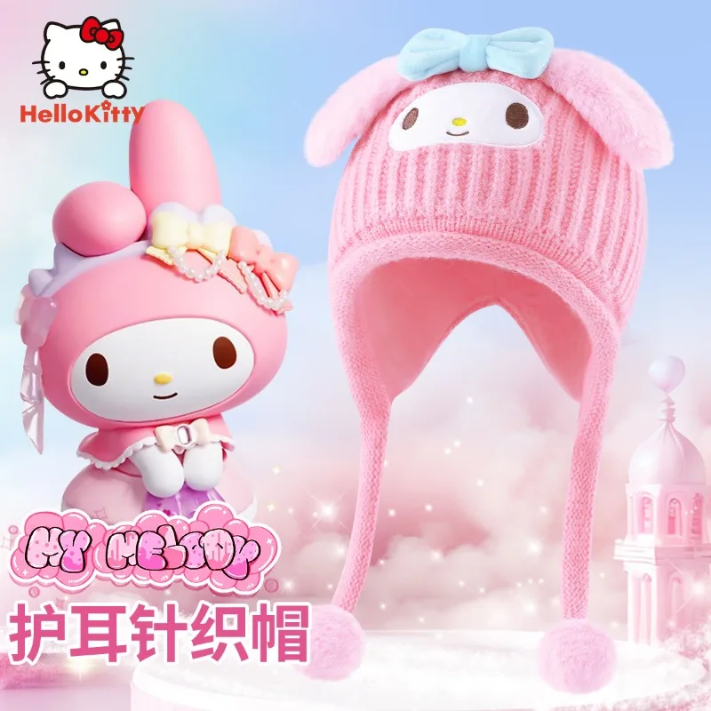 

Детская зимняя шапка Sanrio My Melody Kuromi, вязаная шапка на флисовой подкладке, милая хлопковая шапка для девочек, рождественские подарки для детей