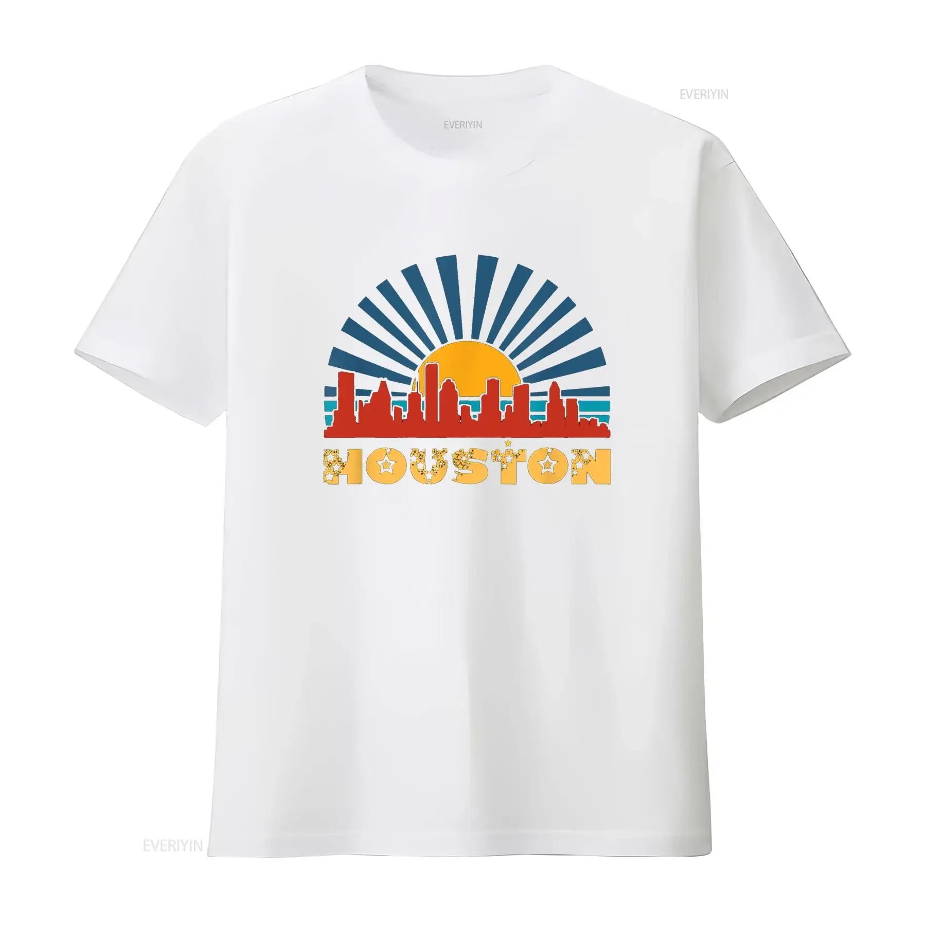هيوستن تكساس تي شيرت عتيق مغسول كاجوال متعدد الاستخدامات، ملابس مصممة ناعمة ومريحة قليلاً قابلة للتنفس للجنسين