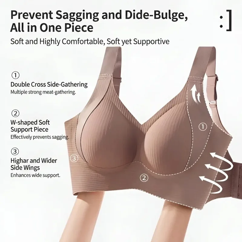 Women's Full Coverage Wireless Minimizer Bra Ultra Thin Breathable Seamless Side Support Lift Anti Sagging No Underwire Bras image 5