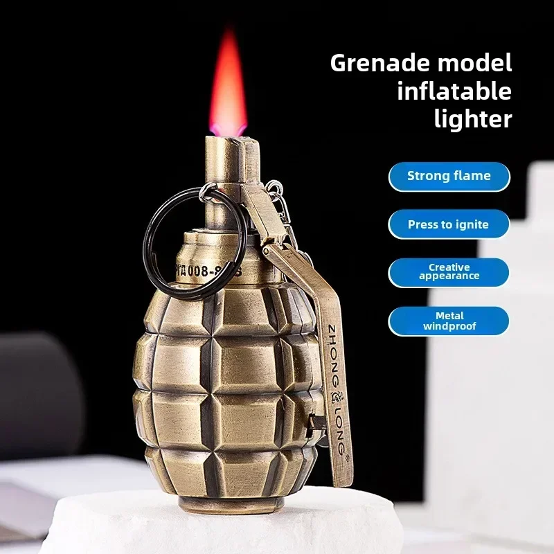 Metal Inflatable Lighter Windproof Grinding Wheel Butane Military Grenade Model Lighter Cigarette Accessories Men's Small Gift