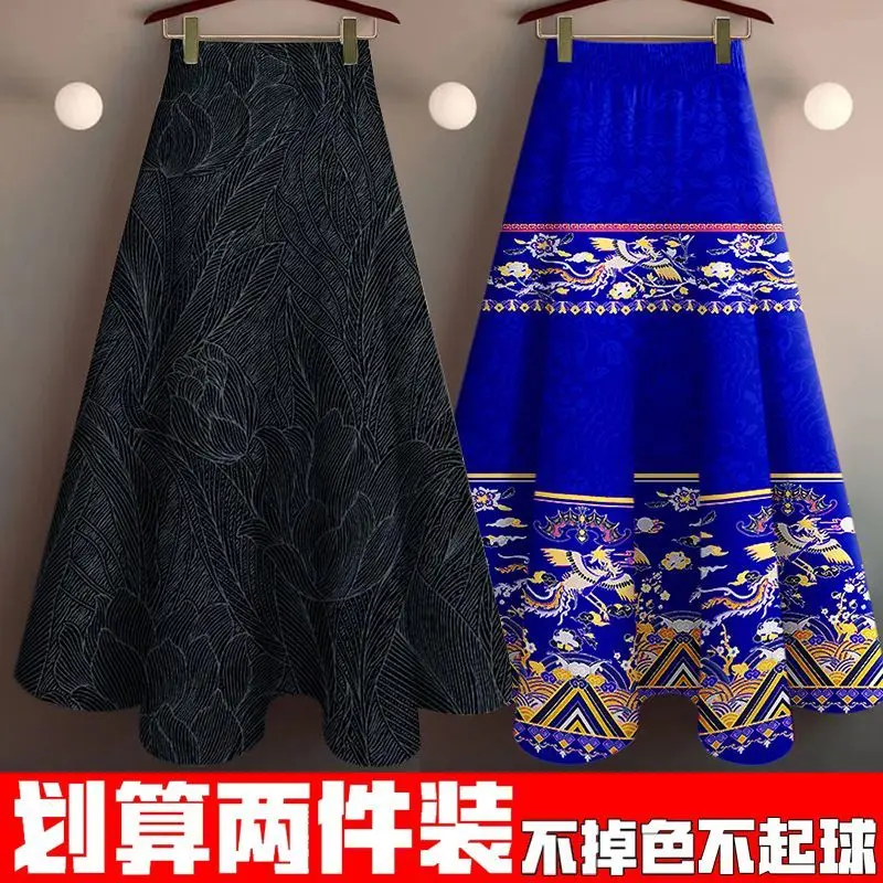 

2025 foreign style new printed big swing skirt shows thin drape