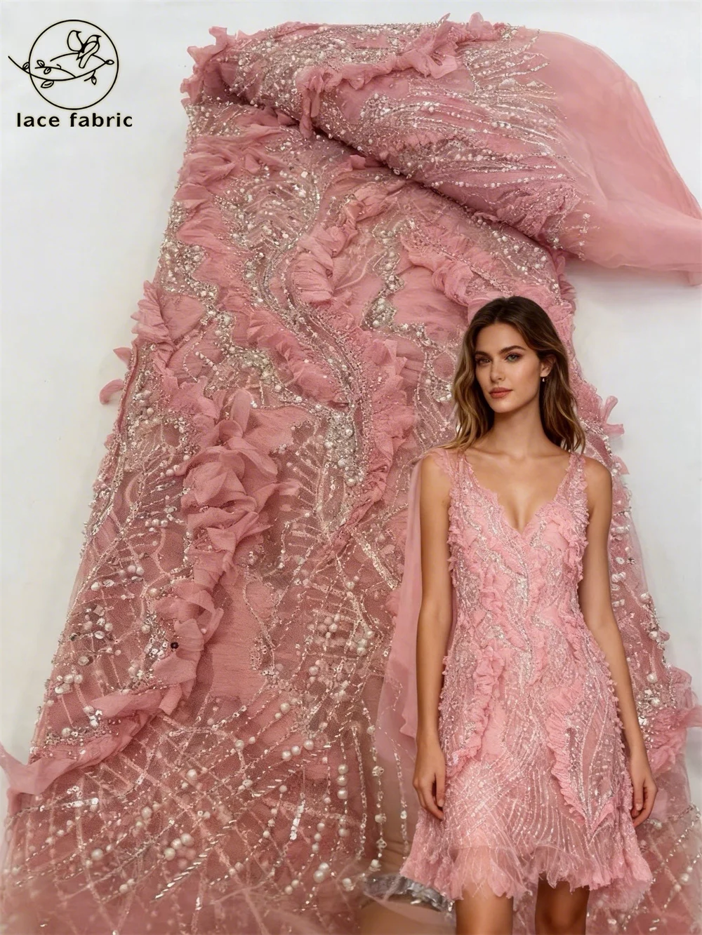 

Latest 3D Embroidery Beads Sequins African French Lace Fabric 2026 5 Yards For Nigerian Women Wedding Dresses French Material