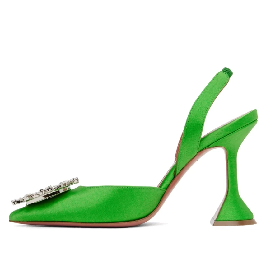 Women's Begum Green Satin Slingback Pumps