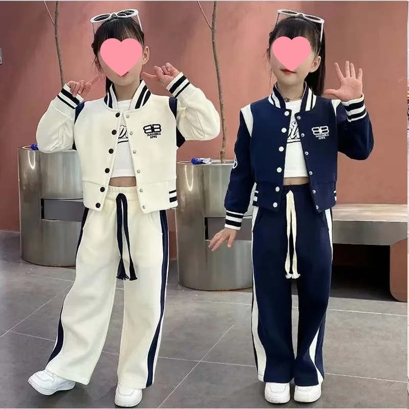 2024New Casual Western Style Suit Middle and Big Children Stylish Korean Color Matching Top Trousers Two-Piece Set