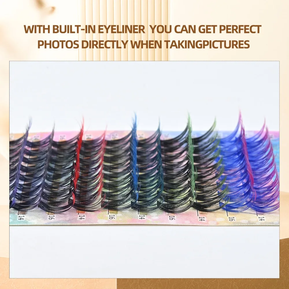 Colorful 3D Mink Effect Segmented False Eyelashes Mixed Length 12-16mm Fake Eyelash Set Soft Fluffy Single Cluster