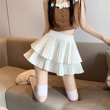 Women Ruffled Pleated A Line Mini Skirt Summer Tulle Cake High Waist Slim Skirt Shorts