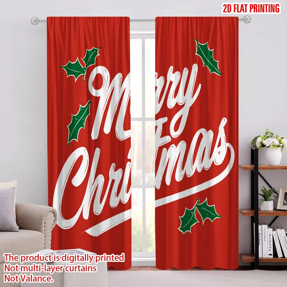 

2pcs,2D plane printing Curtains&Window Treatment Red and Green Versatile Polyester Fabric (without rod) Room Decor Perfect for