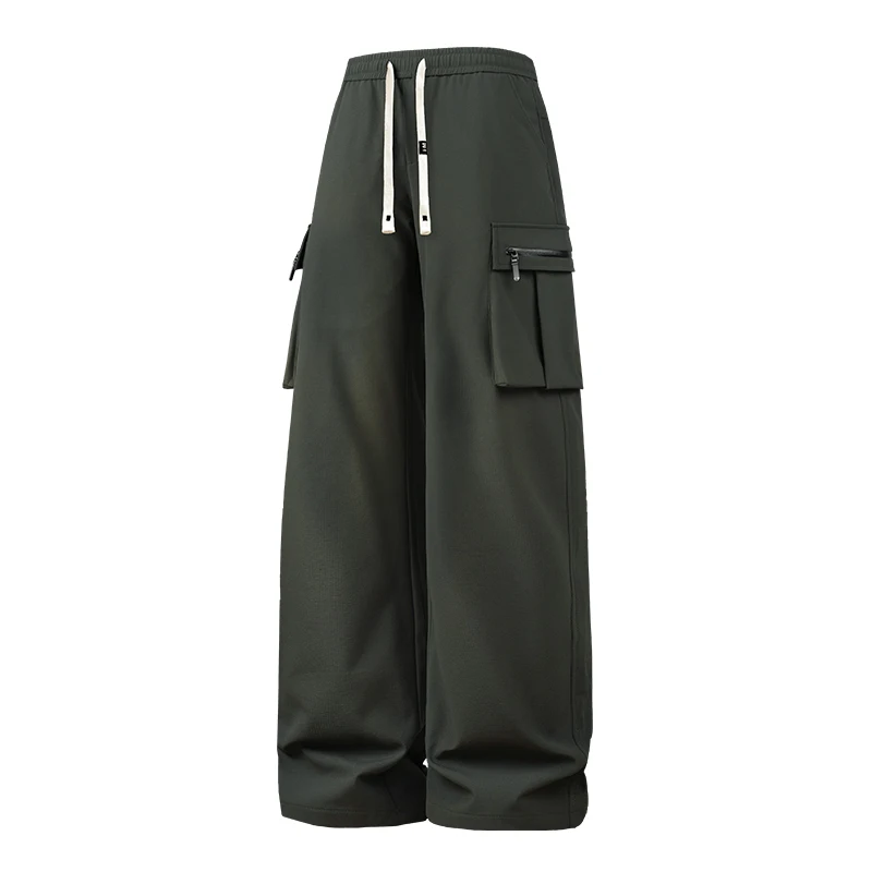 

Men's Zipper Pocket Wide Leg Cargo Pants – Drawstring Elastic Waist Loose Fit Casual Trousers