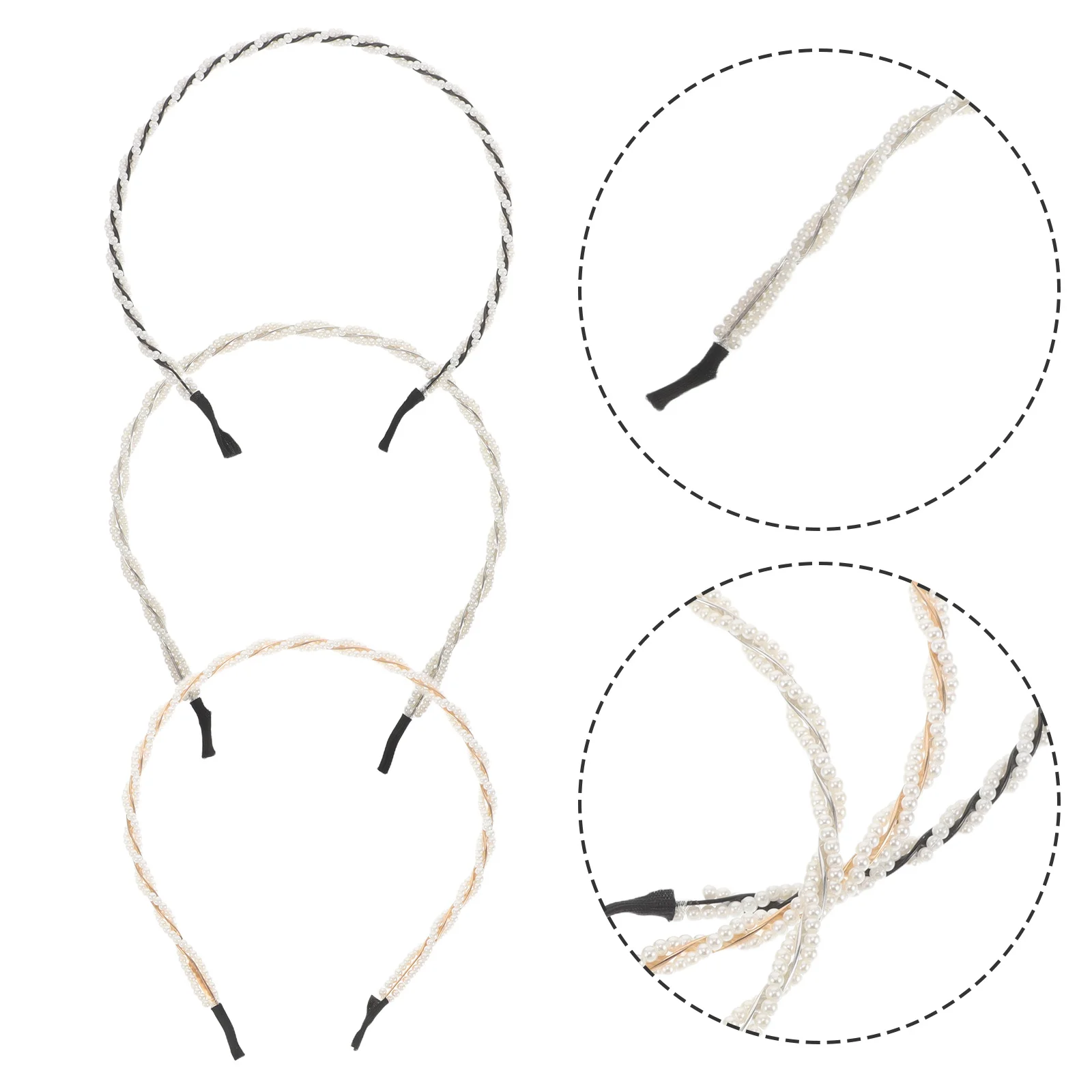 

3Pcs Braided Pearl Headbands Elegant Slim Design Durable Metal Hairband Set for Women Casual Formal Hairstyles Hair Accessories