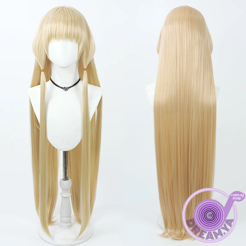 Anime Chobits Chi Cosplay Wig Light Yellow 100cm Long Straight Heat Resistant Synthetic Hair Halloween Party Role Play + Wig Cap