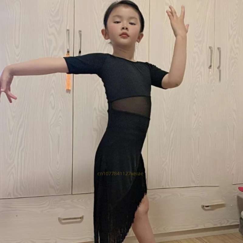 Новые детские костюмы для латинских танцев, модная тренировочная одежда с короткими рукавами, детские костюмы для латинских соревнований