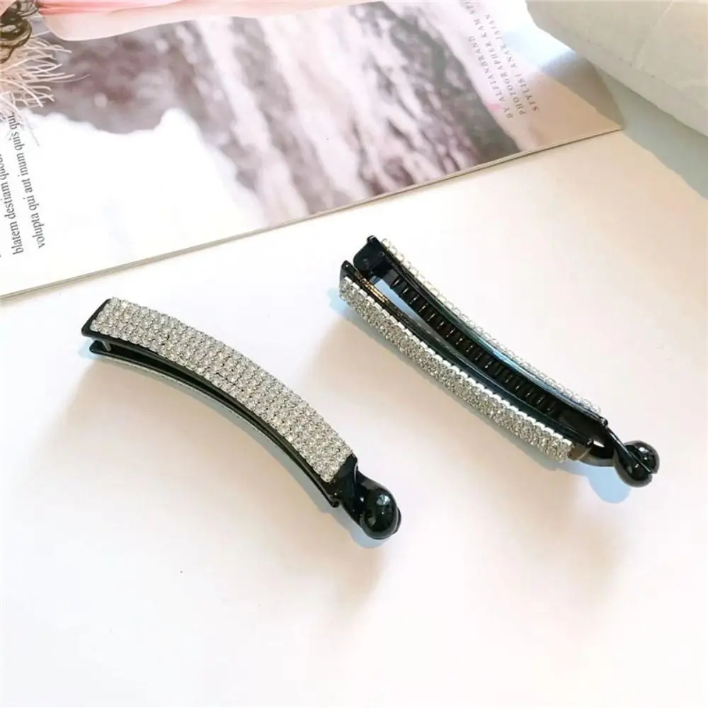 Elegant Korean Style Rhinestone Banana Clip Ponytail Holder Headwear Bowknot Hair Clip Hair Claw Hairpin Vertical Clip Girls