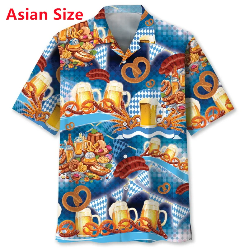 Full Print Oktoberfest Celebrations Hawaiian Shirt For Men Casual Short Sleeve Beach Shirts Blouse Mens Beer Graphic Aloha Shirt