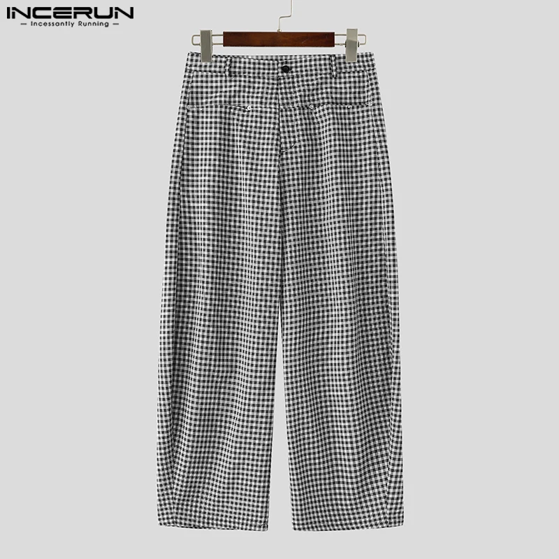 Incerun calças xadrez masculinas botão joggers solto calças casuais homens streetwear 2025 moda lazer masculino perna larga calças compridas S-5XL