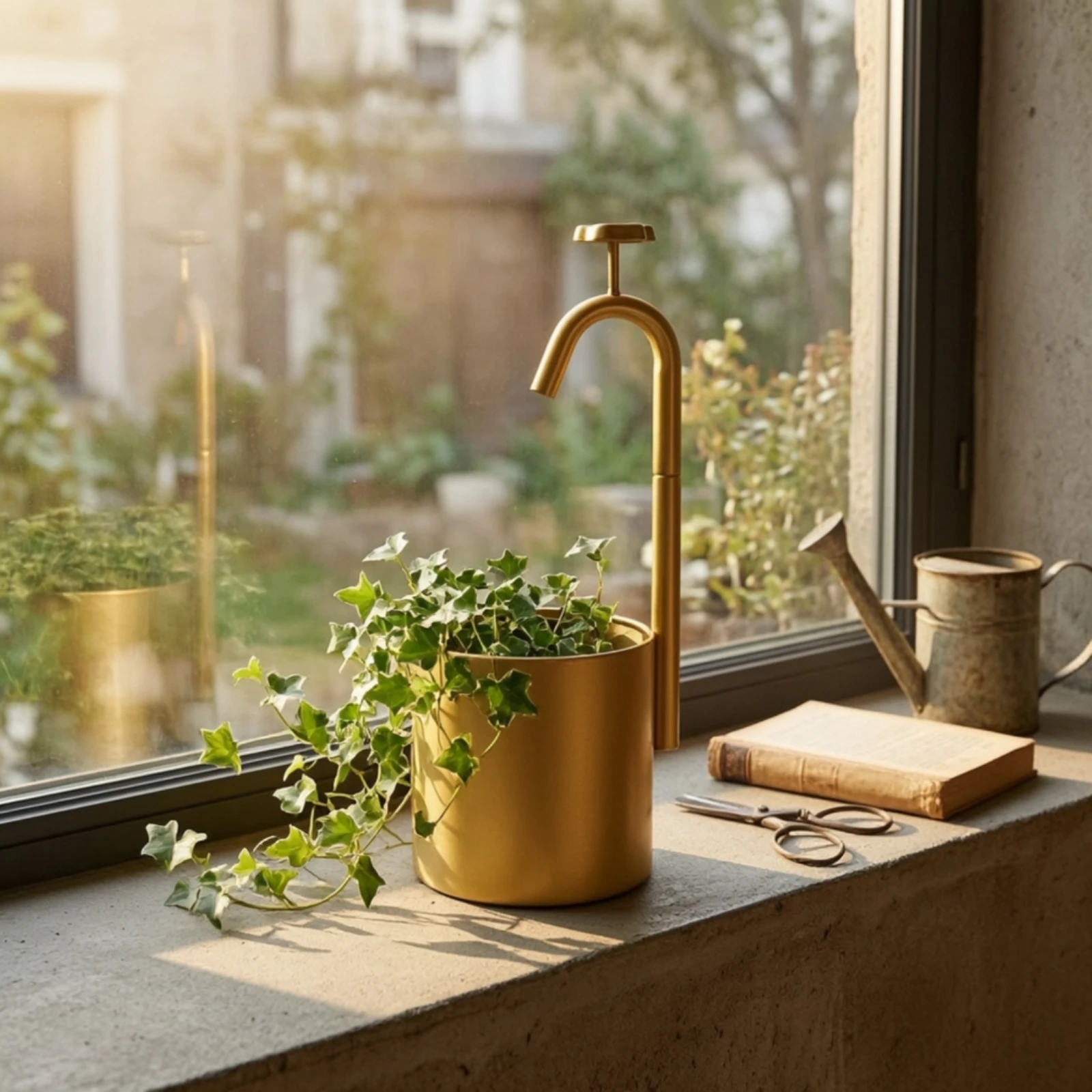 Planter with Faucet Metal Faucet Planter Flower Pot Iron Flowerpot Compact for Home Decorators, Living Room, Garden