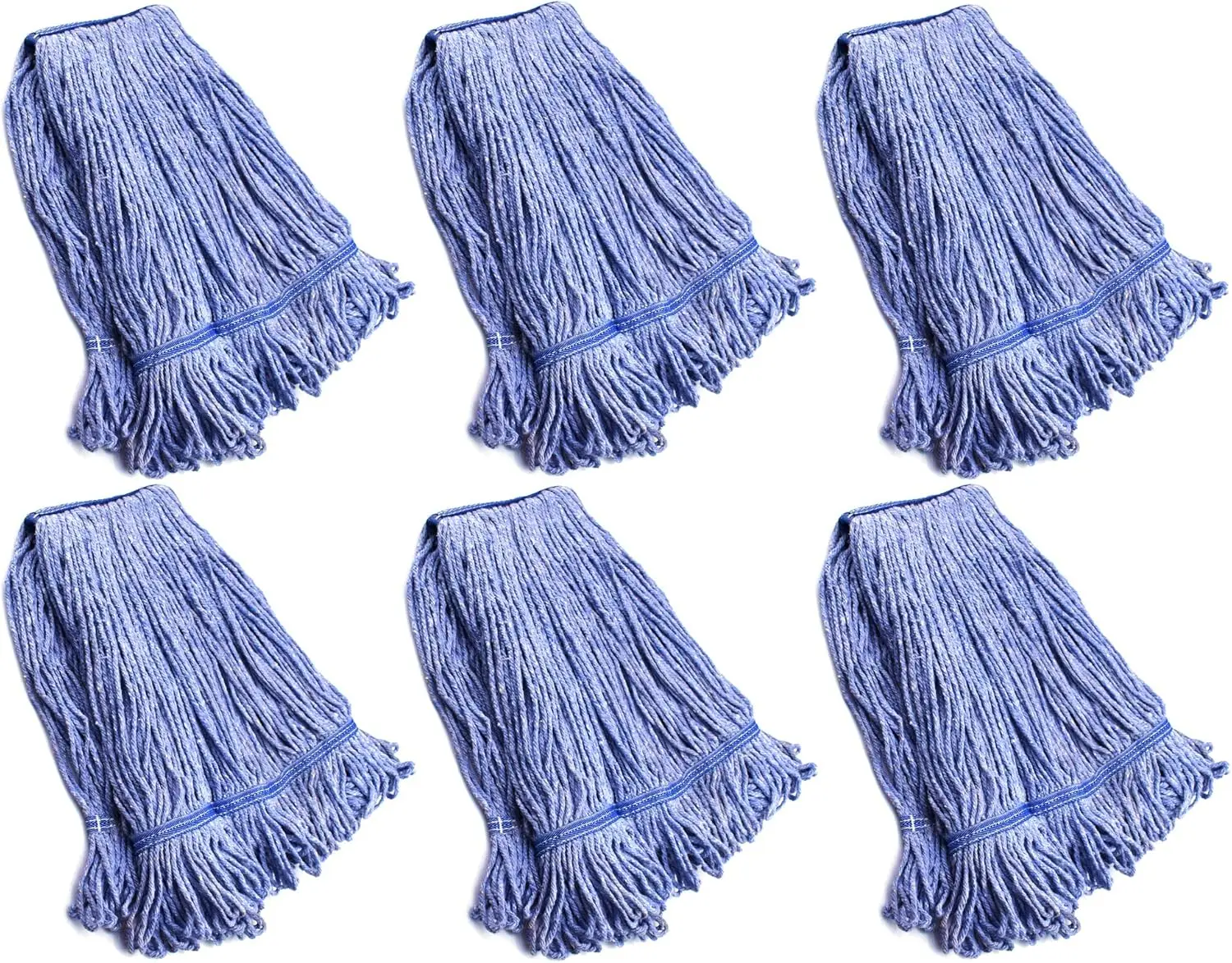 

Heavy Duty Commercial Grade Blue Cotton Looped End Wet Industrial Cleaning Mop Head Refills, Medium Size (6-Pack)