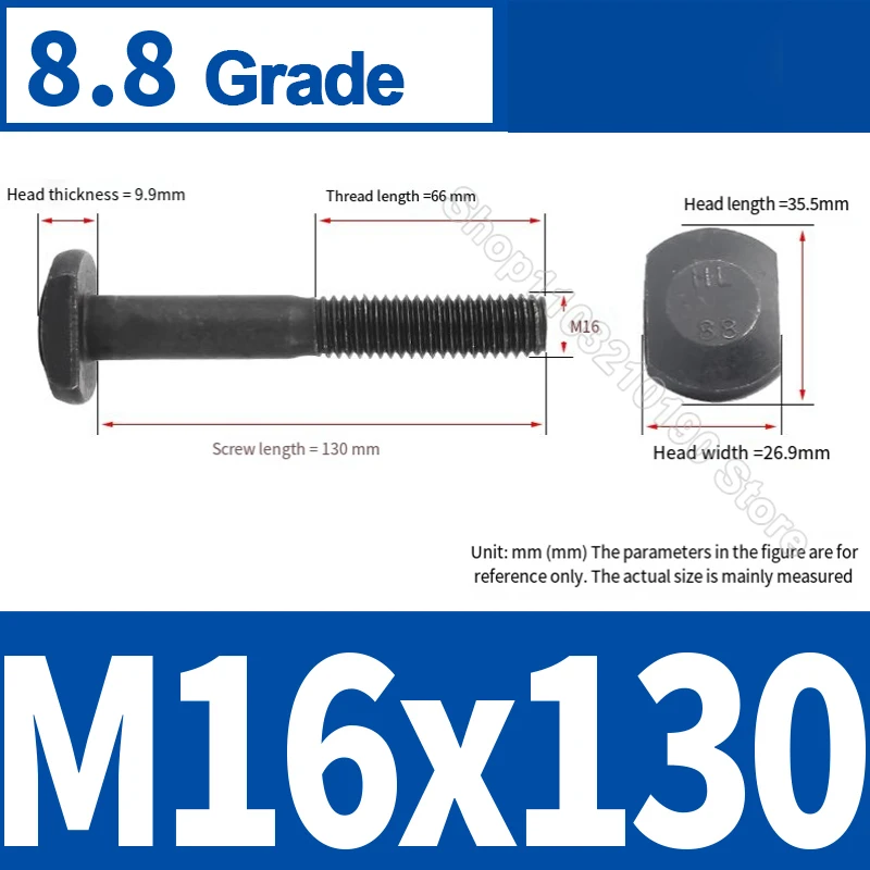 1Pc M16x130mm M20x150mm Grade 8.8 Carbon Steel T Shape T Hammer Head T Type Bolt Square Rectangle Machine Screws Chute T-bolt