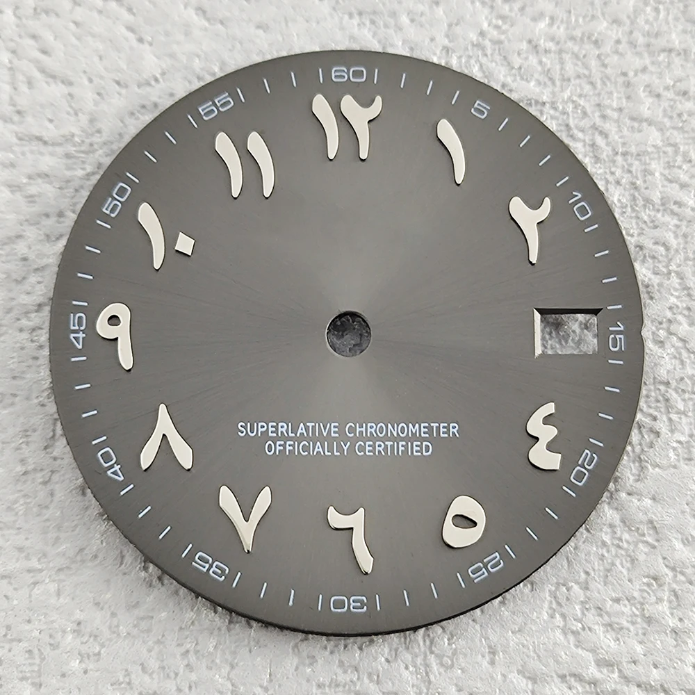 NH35 mostrador 28,5 mm mostrador árabe rosa sem mostrador luminoso prata aço inoxidável convexo mostrador árabe acessórios de relógio